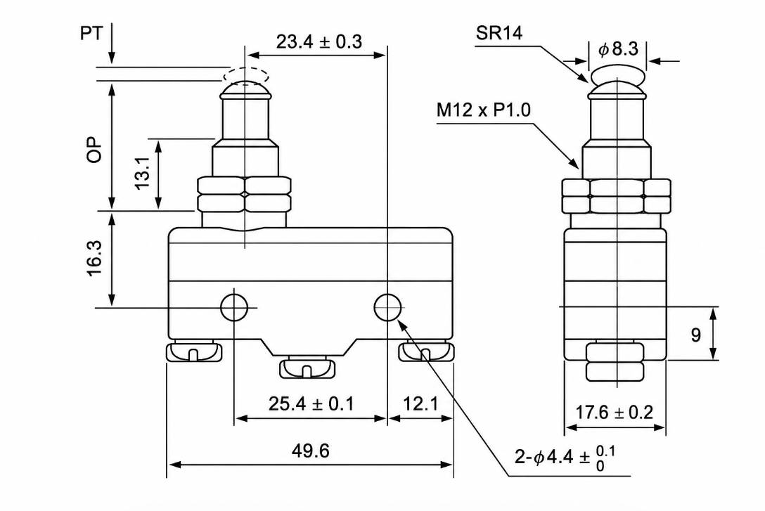 TM-1307N Outline and Mounting Dimensions Drawing