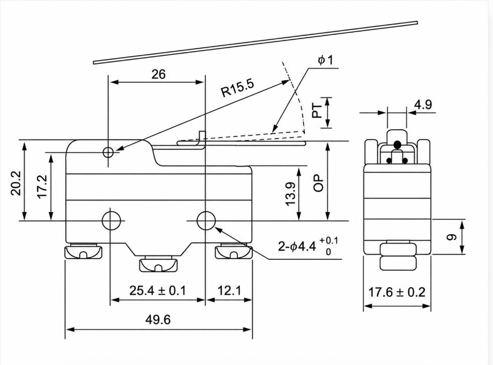 TM-1705N Outline and Mounting Dimensions Drawing