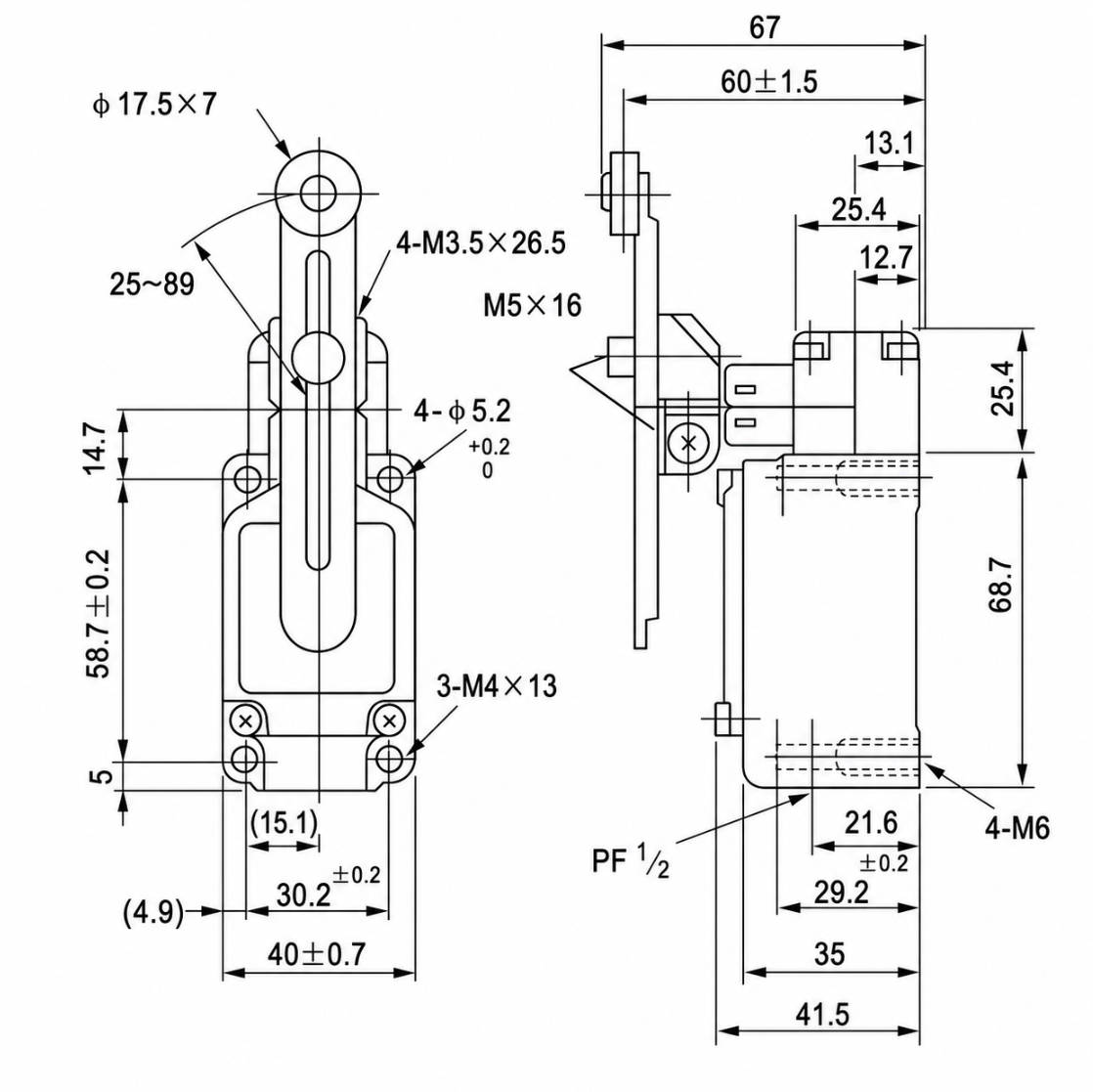 WLCA12-2-Q Installation and Mounting Dimensions Drawing