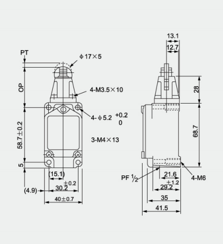 WLD2 Installation and Mounting Dimensions Drawing