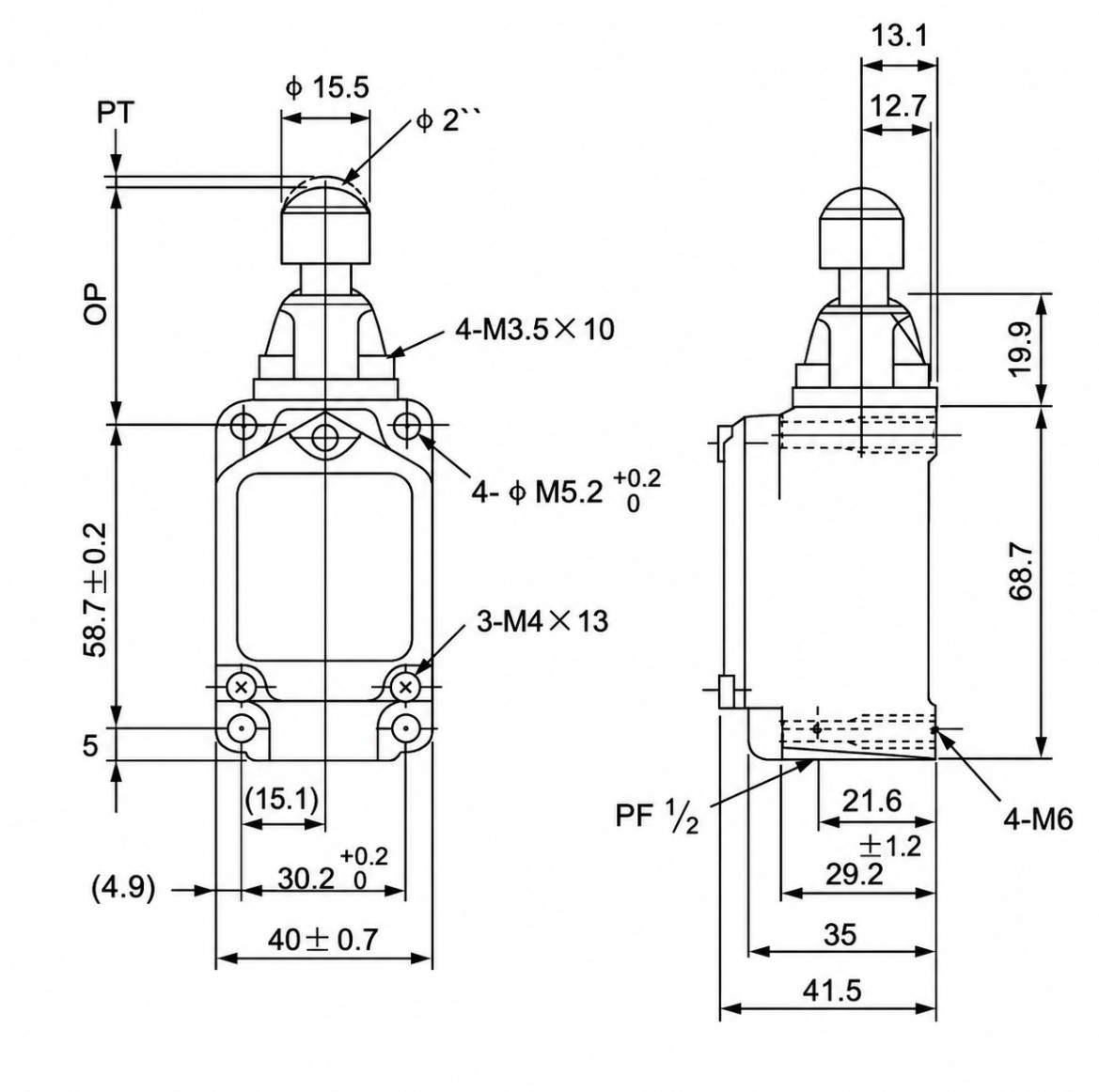 WLD3 Installation and Mounting Dimensions Drawing