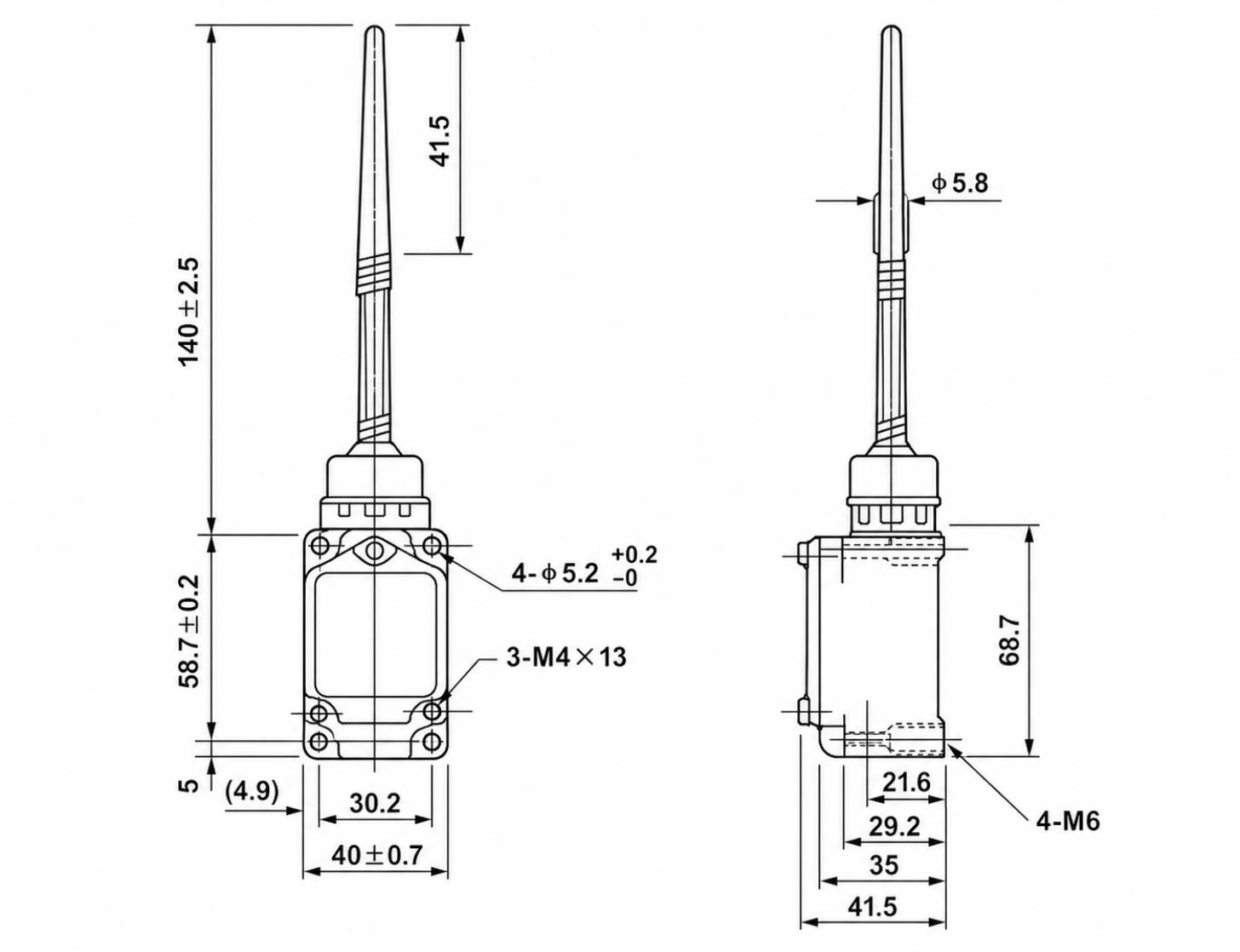 WLNJ-2 Installation and Mounting Dimensions Drawing