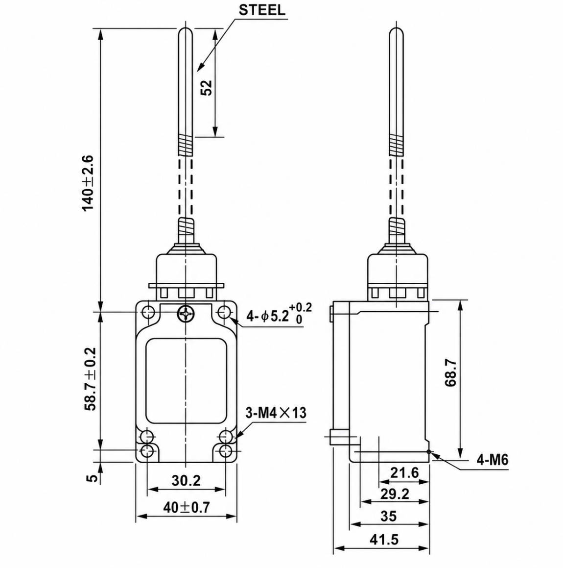 WLNJ-30 Installation and Mounting Dimensions Drawing