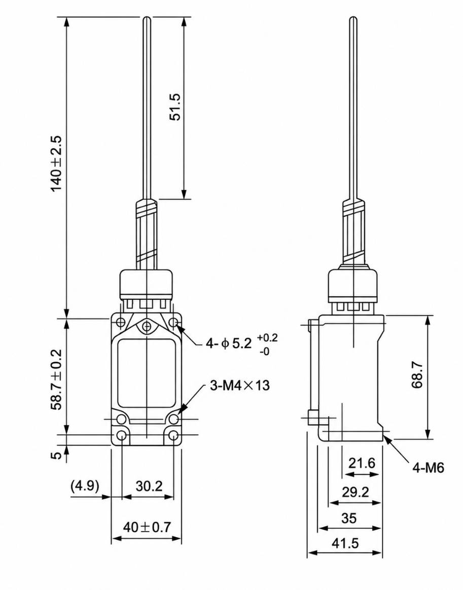 WLNJ-S2 Installation and Mounting Dimensions Drawing